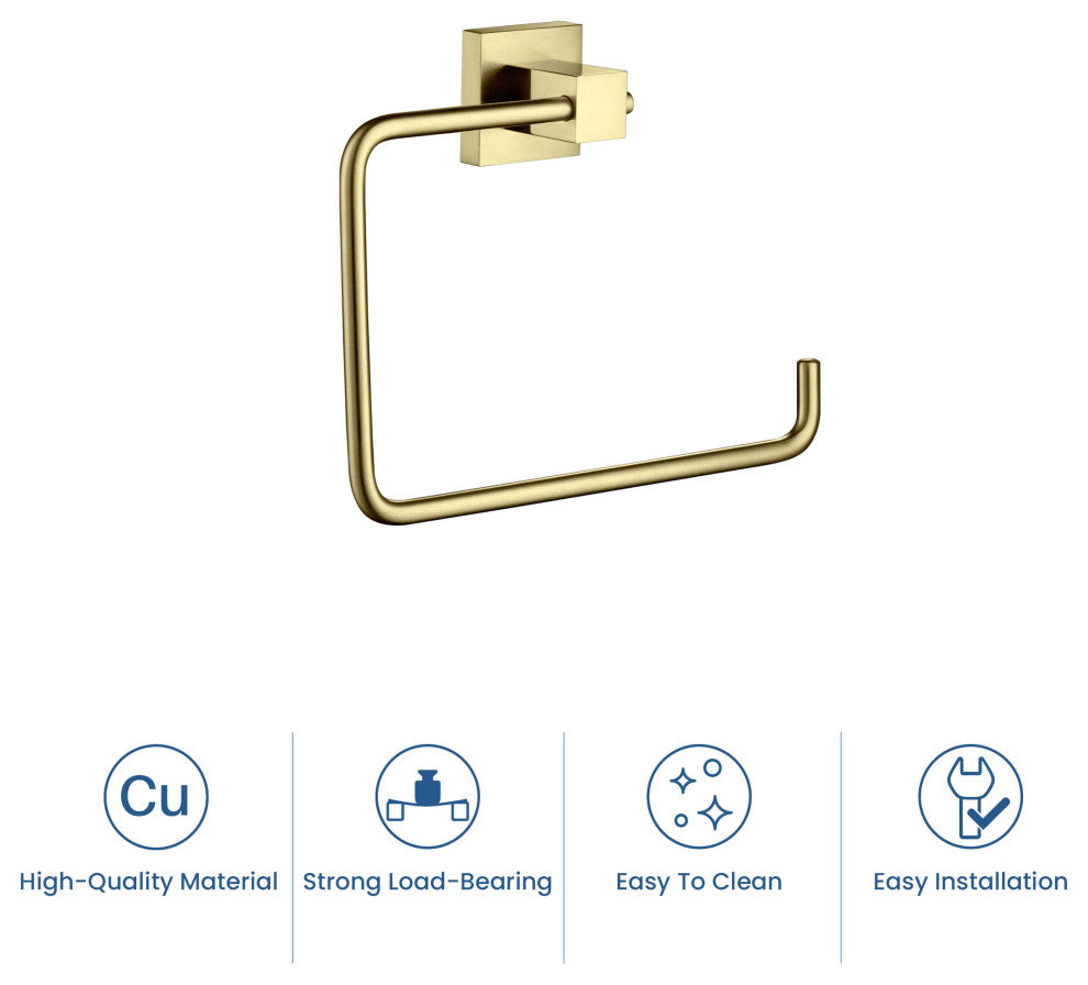 Cube Bathroom Towel Ring, Brushed Gold