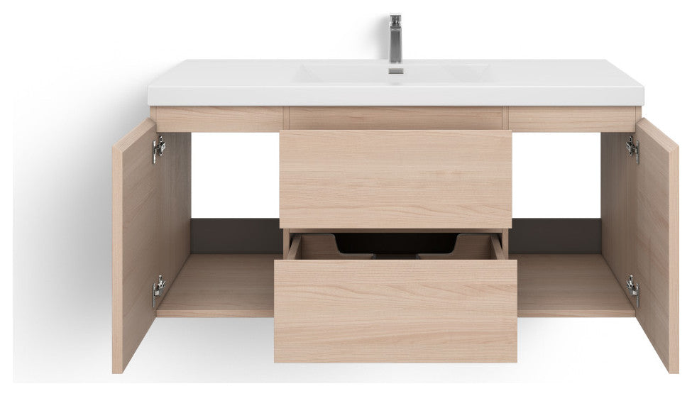The Wynn Bath Vanity, Oak, 48", Single Sink, Wall Mount, Drawers/Doors