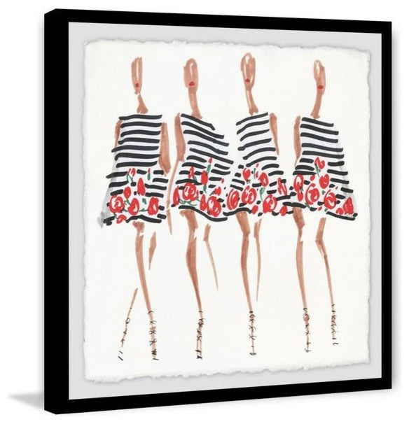 "Floral Stripes" Framed Painting Print, 32"x32"