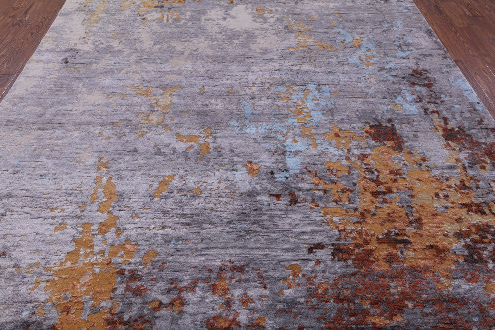 Abstract Wool and Silk Hand Knotted Rug 8' 11" X 11' 8" Q11796