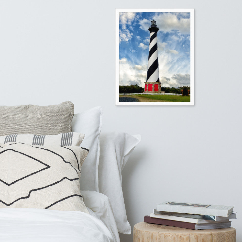 Cape Hatteras Lighthouse Coastal Landscape Framed Photo Paper Wall Art Prints, White, 16" X 20"
