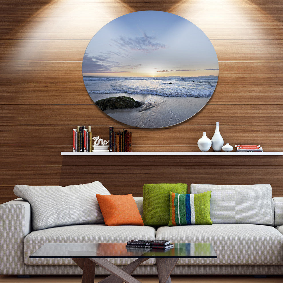 Beautiful Rocky Seashore In Blue, Seashore Disc Metal Artwork, 23"