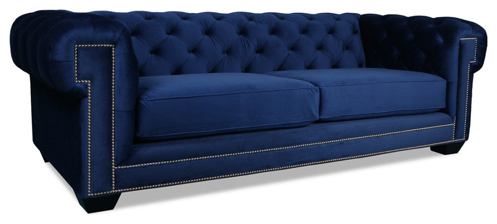 Nativa Interiors Cornell Chesterfield 90" Sofa, Blue, Classic Depth