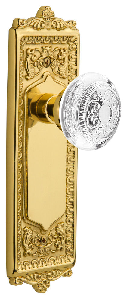 Egg and Dart Plate Privacy Crystal Egg and Dart Knob, Polished Brass, 2.375"