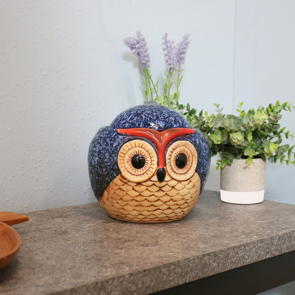 Sunnydaze Ceramic Owl Indoor Tabletop Water Fountain, 6"