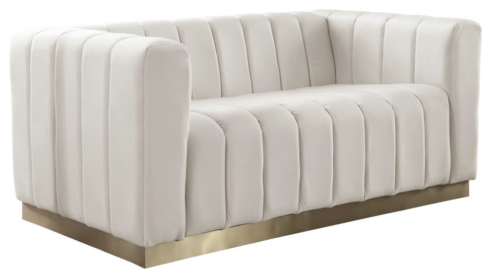 Marlon Velvet Upholstered Loveseat, Cream