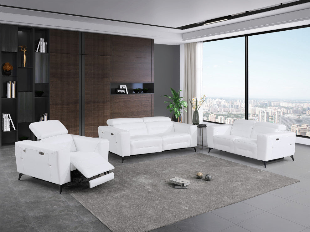 Arezzo Genuine Italian Leather Modern Sofa Set, White