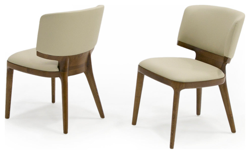 Modrest Stanley Beige Leatherette and Walnut Dining Chair, Set of 2