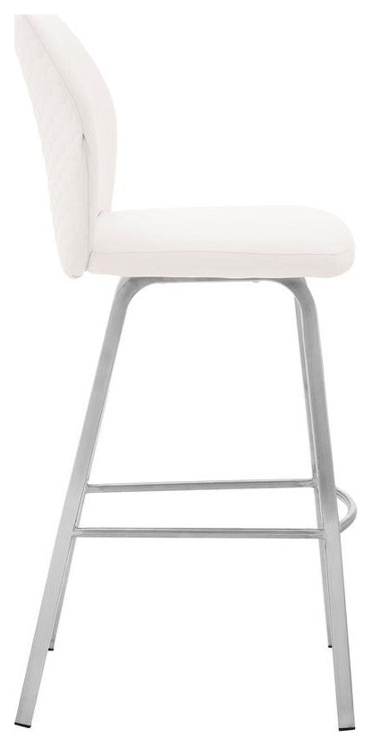Tandy White Faux Leather and Brushed Stainless Steel 26" Counter Stool
