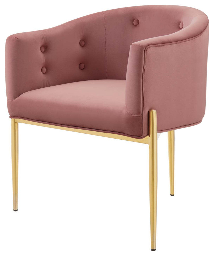 Tufted Accent Chair, Set of 2, Velvet, Metal, Pink, Modern, Lounge Hospitality