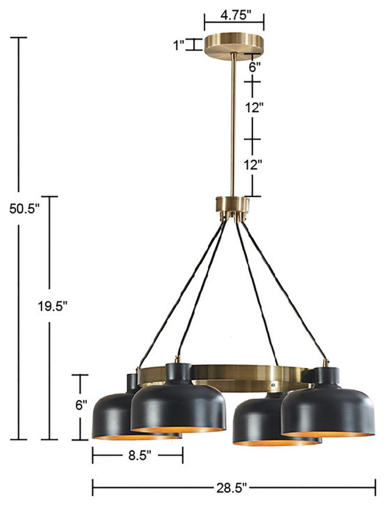 INK+IVY Abbott 4-Light Metal Shade Chandelier, Black/Gold