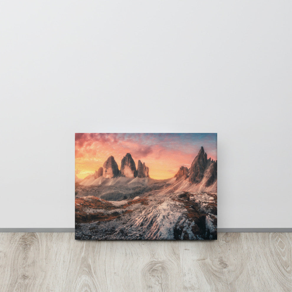 Mountain Colorful Cloudy Sunset 2 Canvas Wall Art Prints, 12" X 16"