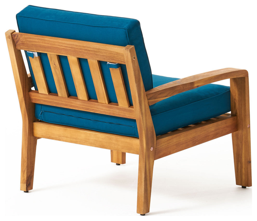 Monterey Outdoor Acacia Wood Club Chairs With Cushions, Set of 4, Teak Finish and Dark Teal