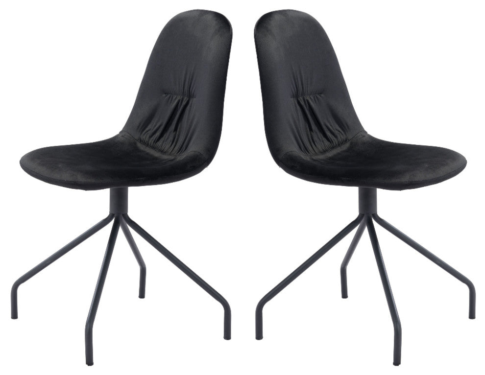 Set of 2 Wide Back Black Velvet Dining or Side Chairs