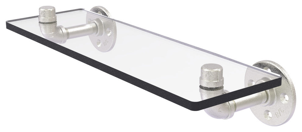 Pipeline Glass Shelf, Satin Nickel, 16"