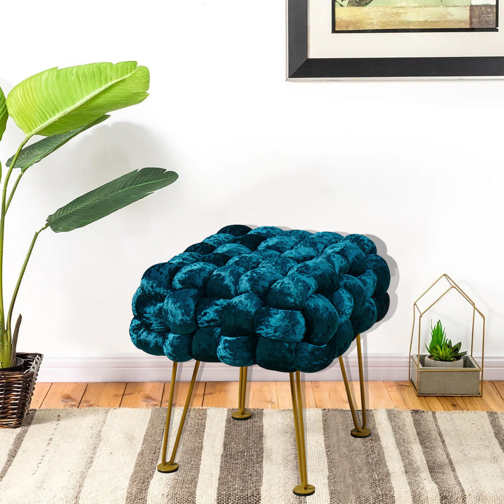 Crushed Velvet Pouf Stool, Dark Teal, 16''x16''x16''