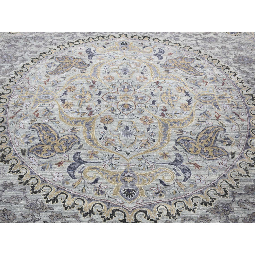Silver Gray, THE MAHARAJA Design, Silk With Wool Hand Knotted Rug, 9'0"x12'0"