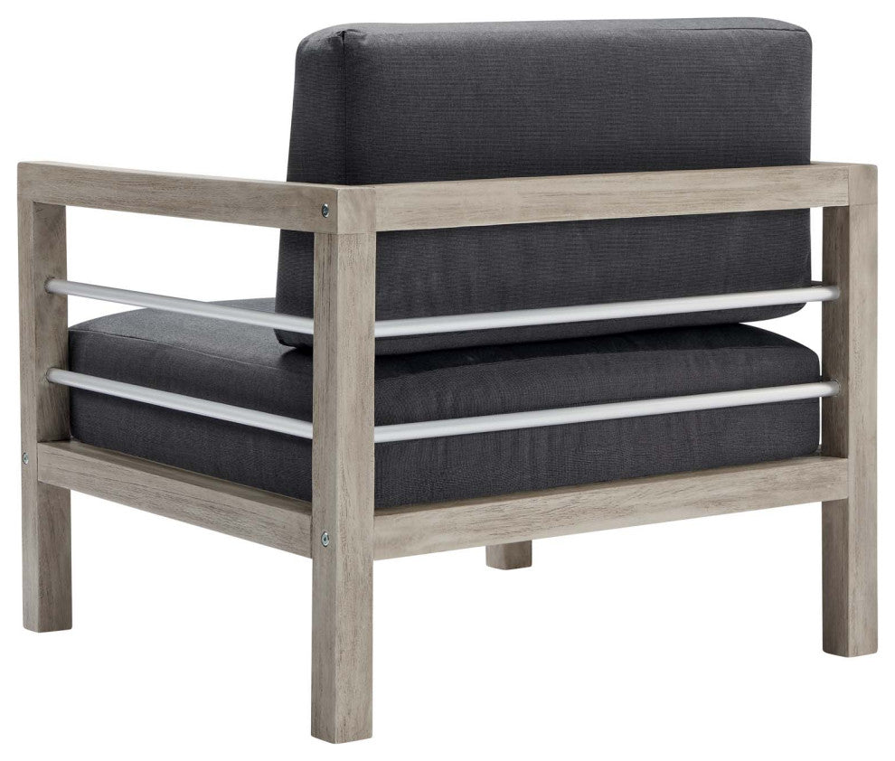 Lounge Chair Armchair, Set of 2, Wood, Gray, Modern, Outdoor Patio Cafe