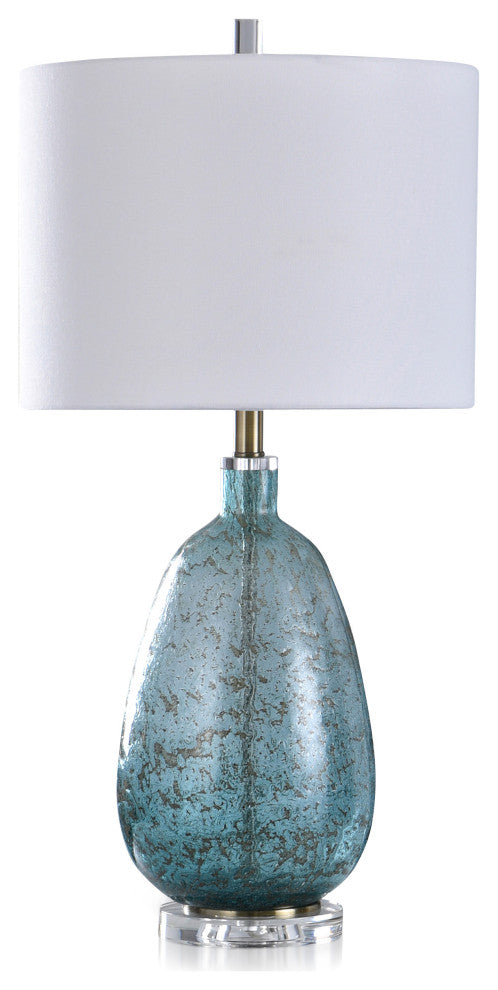 Bay St. Louis Aged Textured Glass Table Lamp, Tinted Turquoise White Shade