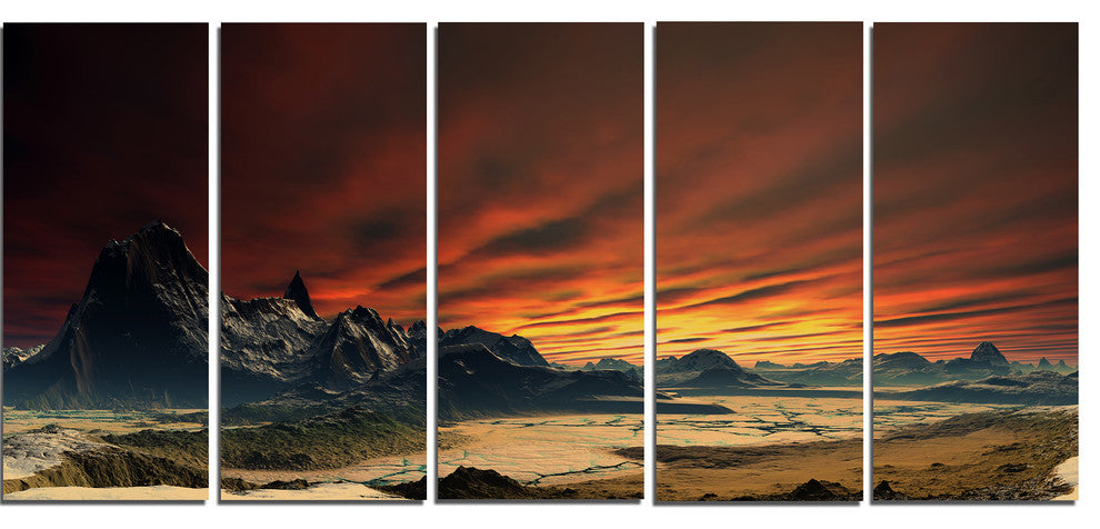 Beautiful Alien Planet Traos, Landscape Canvas Art Print, 60"x28", 5 Panels