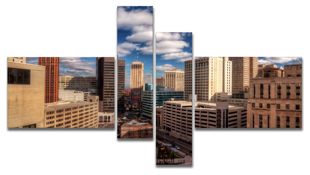 Amazing Urban City With Skyline, Extra Large Canvas Art Print, 60"x32", 4 panels