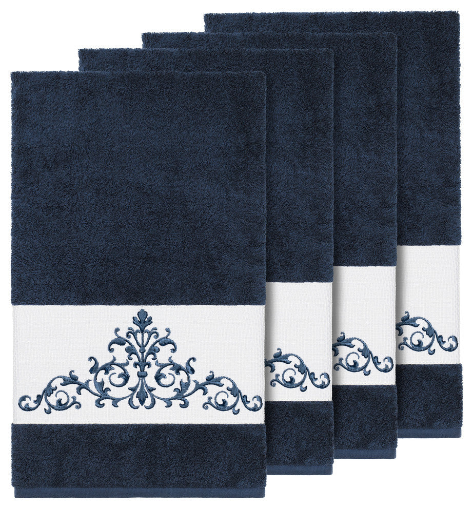 Scarlet 4-Piece Embellished Bath Towel Set, Midnight Blue