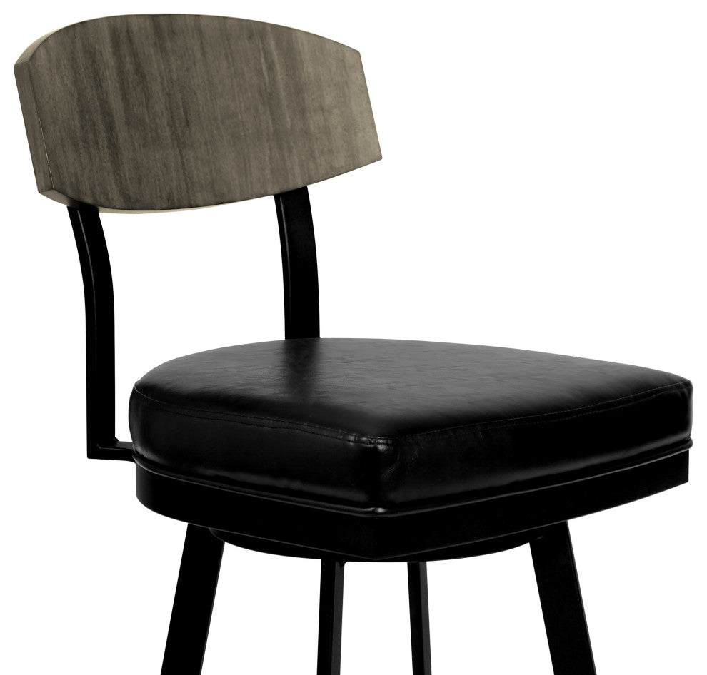 Frisco 30" Bar Height Barstool in Matte Black Finish with Black Faux Leather