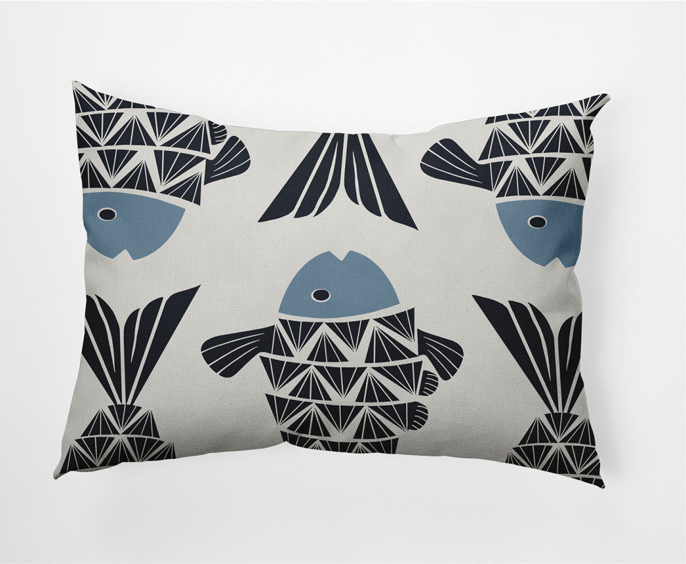 14x20" Big Fish Nautical Decorative Indoor Pillow, Dusty Smoke