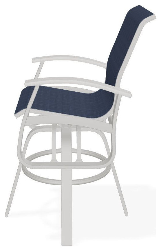 Belle Isle Sling Bar Height Outdoor Swivel Armchair, Mavi/Snow