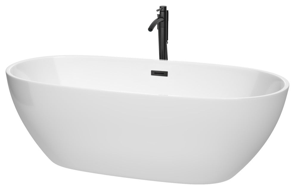 Juno Freestanding Bathtub, Matte Black Trim, 71", Faucet in Matte Black