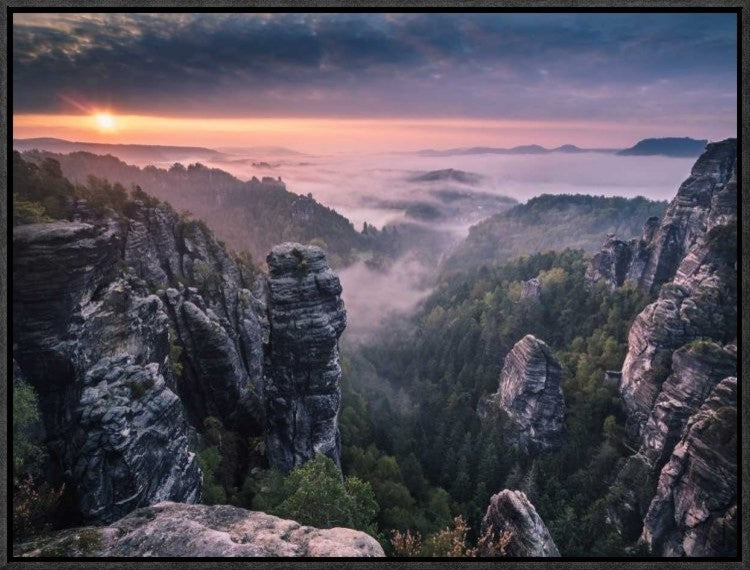 "Sunrise On The Rocks" Framed Canvas Giclee by Andreas Wonisch, 23x17"