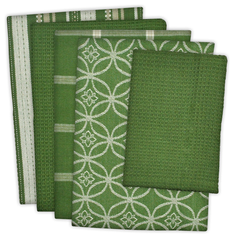 DII Assorted Sage Dishtowel/Dishcloth, Set of 5