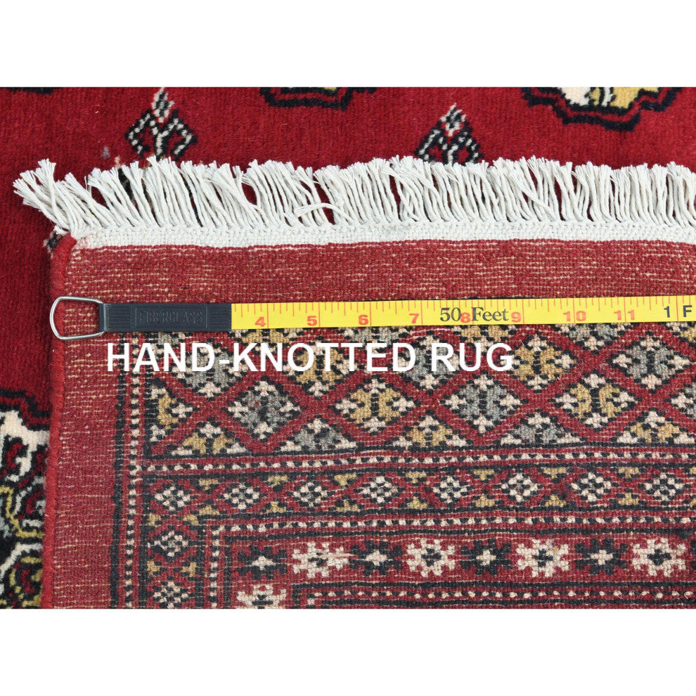Deep and Rich Red, Natural Wool Hand Knotted, Mori Bokara Rug, 4'2"x6'6"