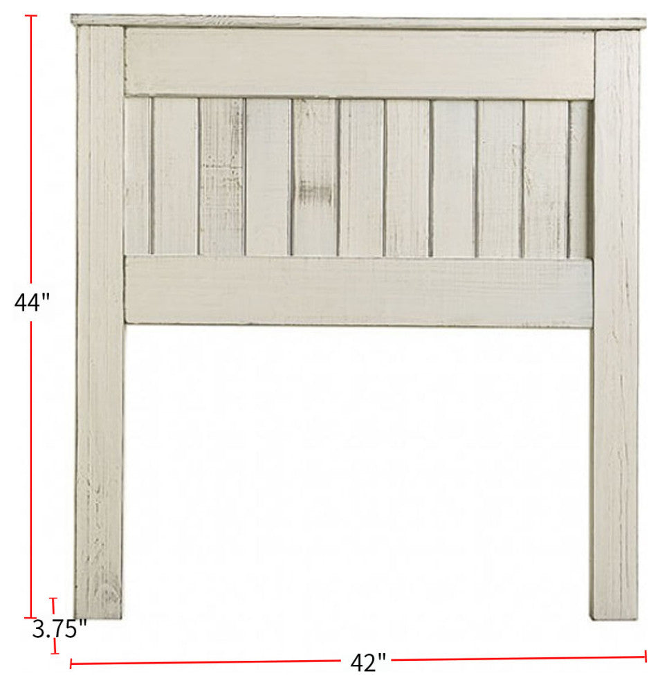 Wooden Twin Headboard with Distressed Design, White