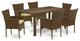 7Pc Outdoor- Brown Wicker Dining Set, Patio Table, 6 Balcony Backyard Armchair