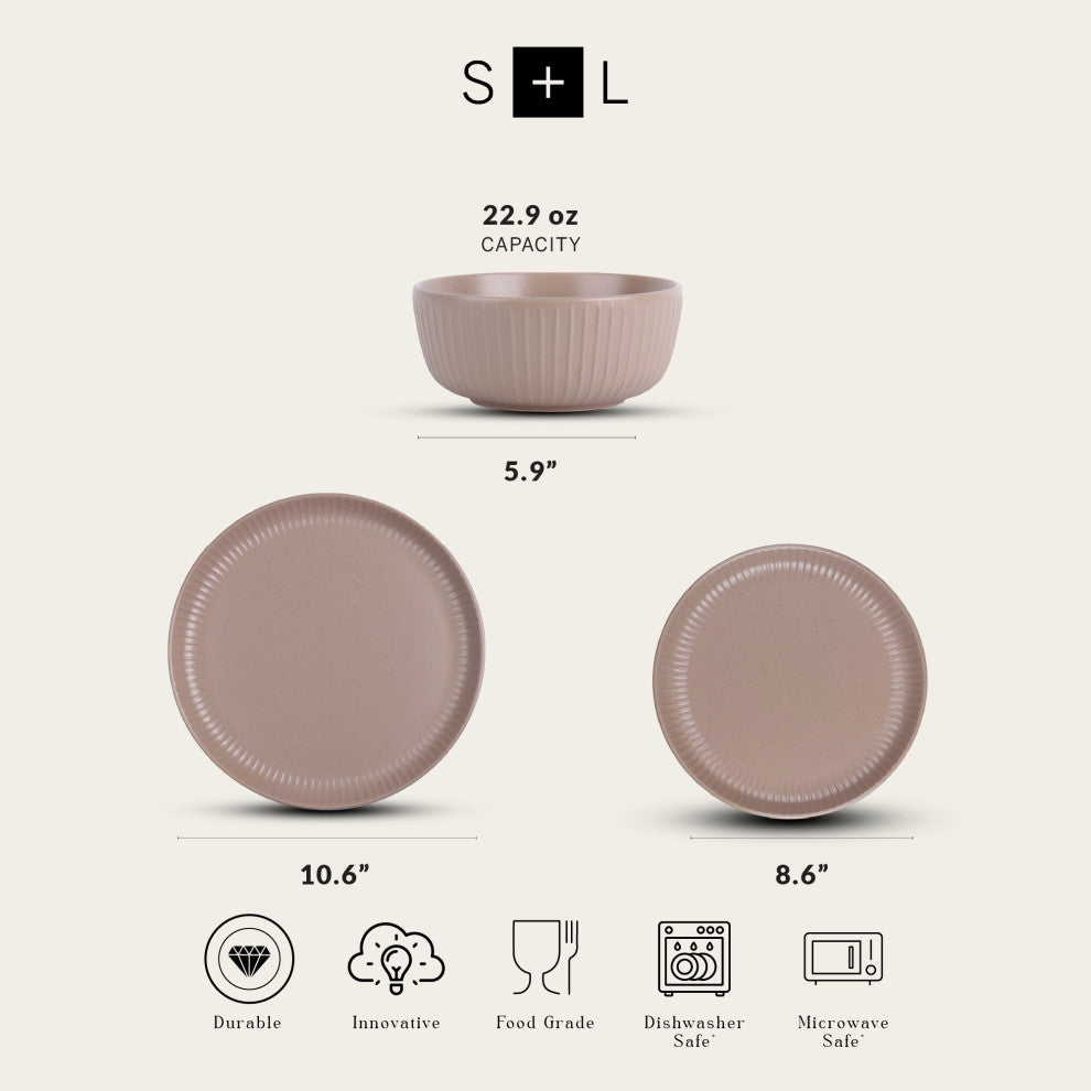 Stone Lain Logan Stoneware 24 Piece Dinnerware Set, Beige