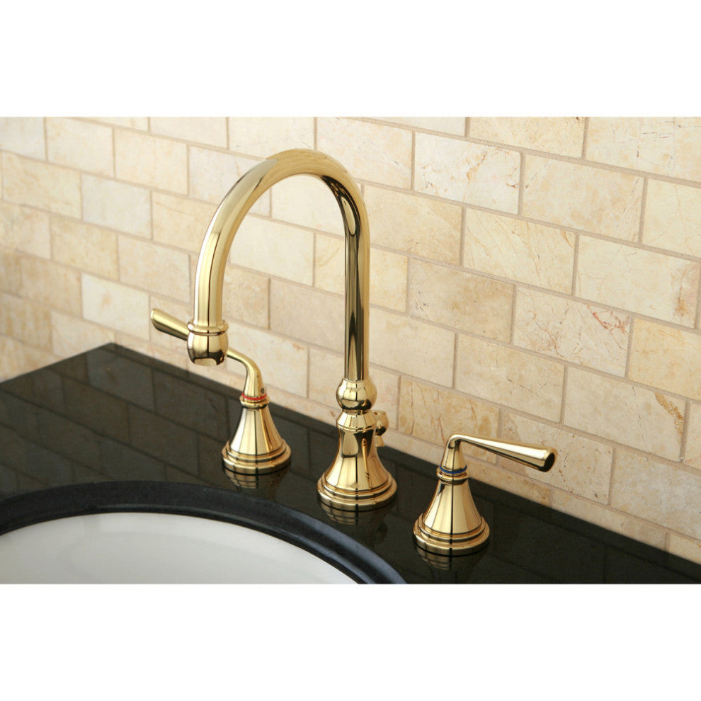 Kingston Brass Widespread Bathroom Faucet With Brass Pop-Up, Polished Brass