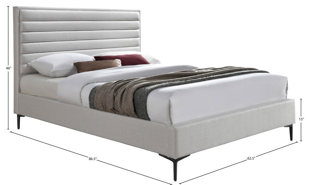 Hunter Linen Polyester Fabric Upholstered Bed, Cream, Queen