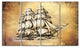Moving Old Sailboat Drawing, Seashore Wall Art on Canvas, 48"x28", 4 Panels