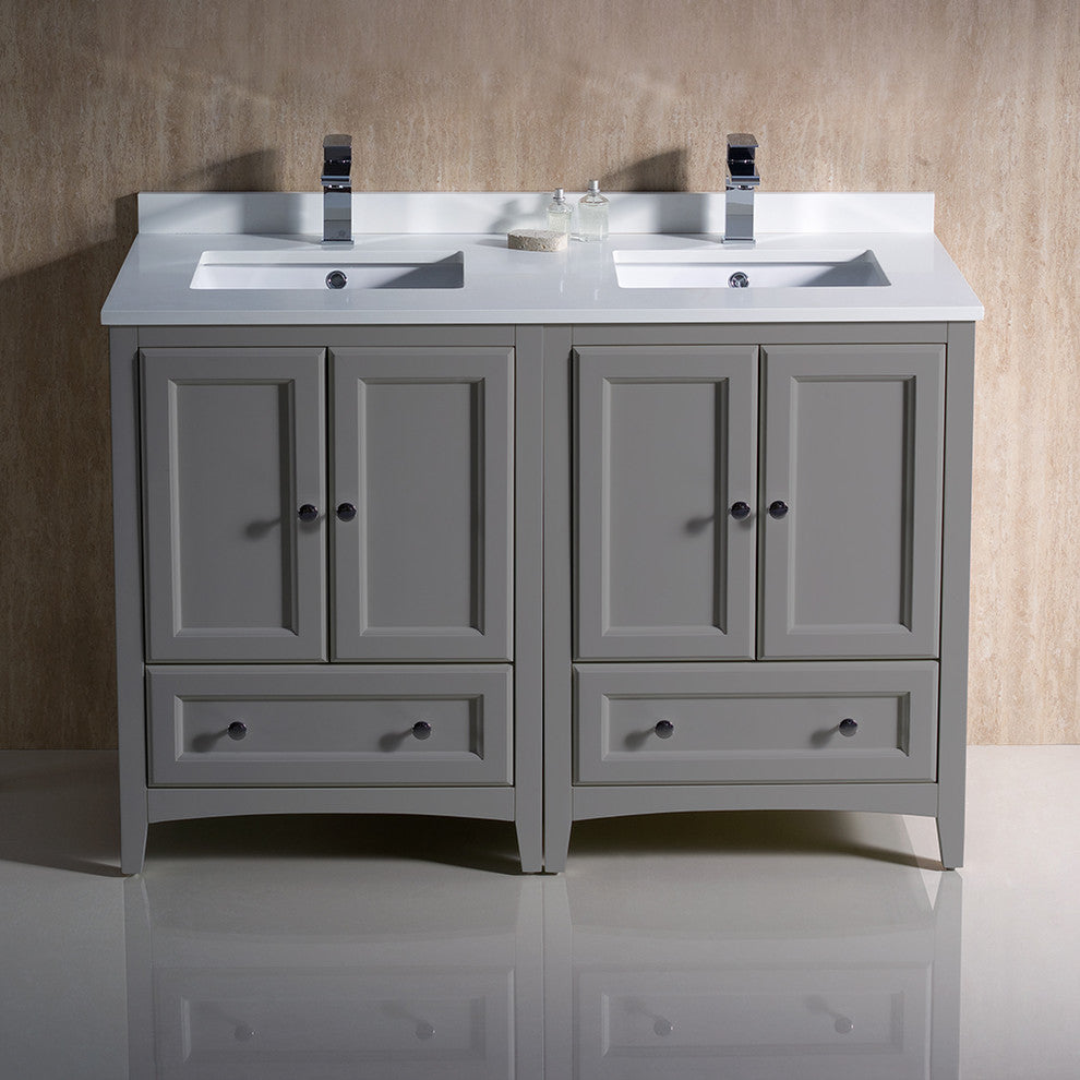 Oxford Double Sink Bathroom Cabinets With Top and Sinks, Gray, 48"