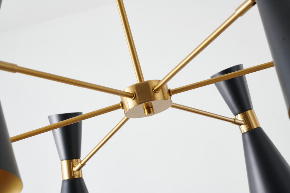 6-Light Gold Chandelier With Black Cone Shades