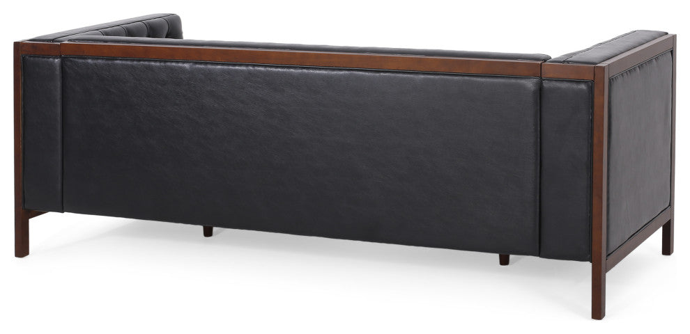 Elias Faux Leather Tufted 3 Seater Sofa, Midnight + Espresso