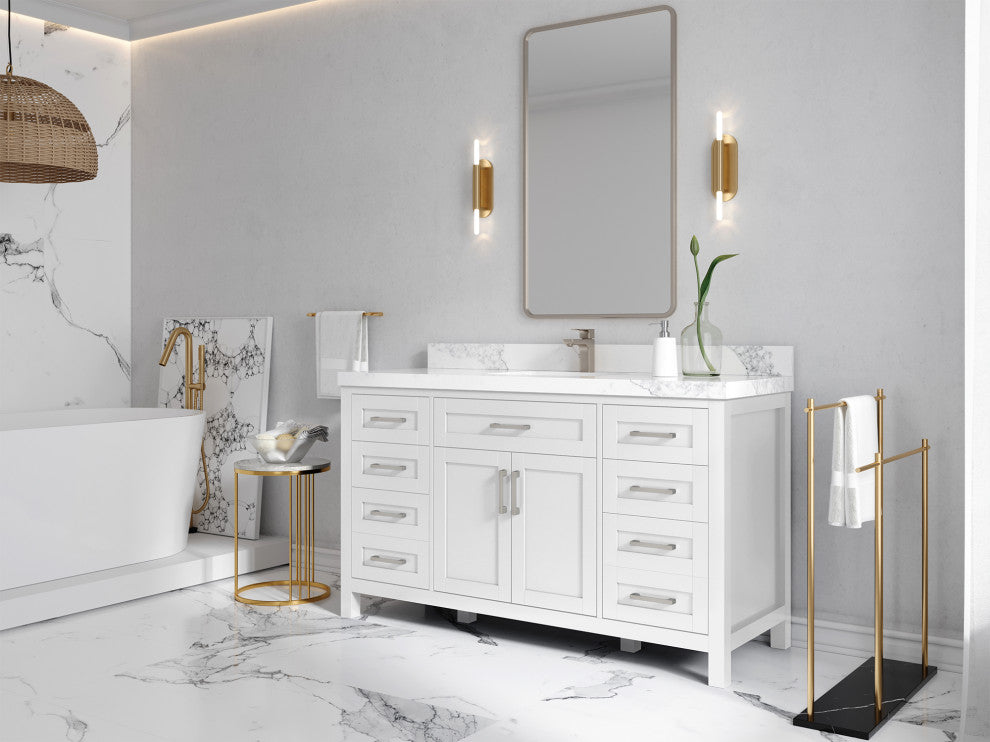 Cambridge 60 Single Bathroom Vanity in White 2" Empira Quartz