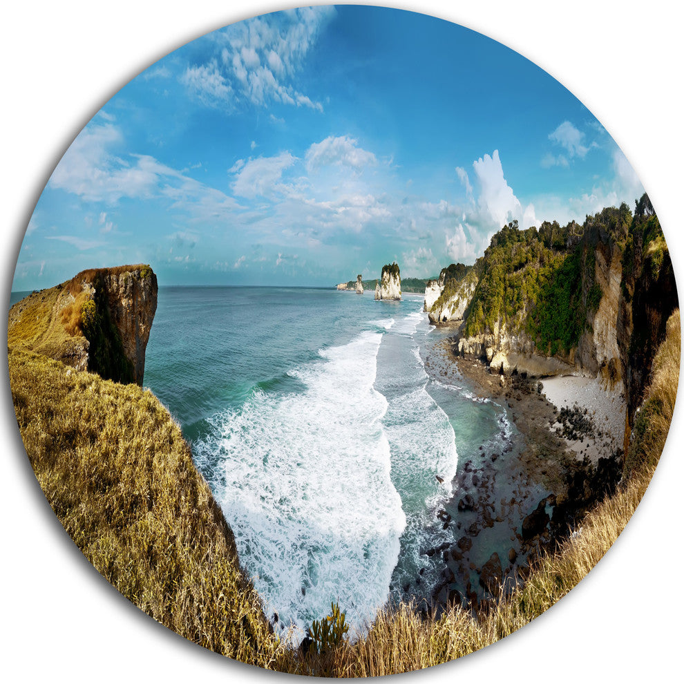 Rocky Beach On The Sumba Island, Seascape Round Metal Wall Art, 36"