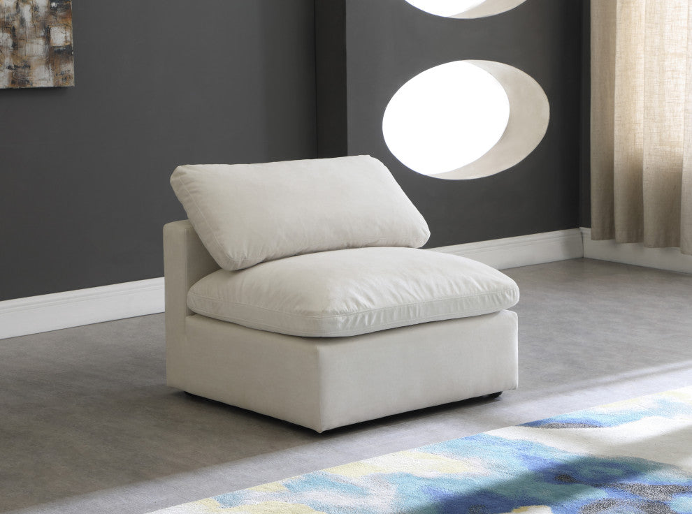 Plush Velvet / Down Standard Comfort Modular Chair, Cream, Armless Chair