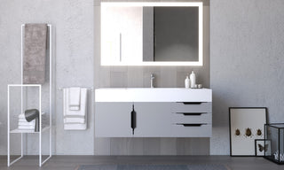 CastelloUSA Amazon 48" Wall Mounted Vanity Set, Gray, White Top, Black Handles