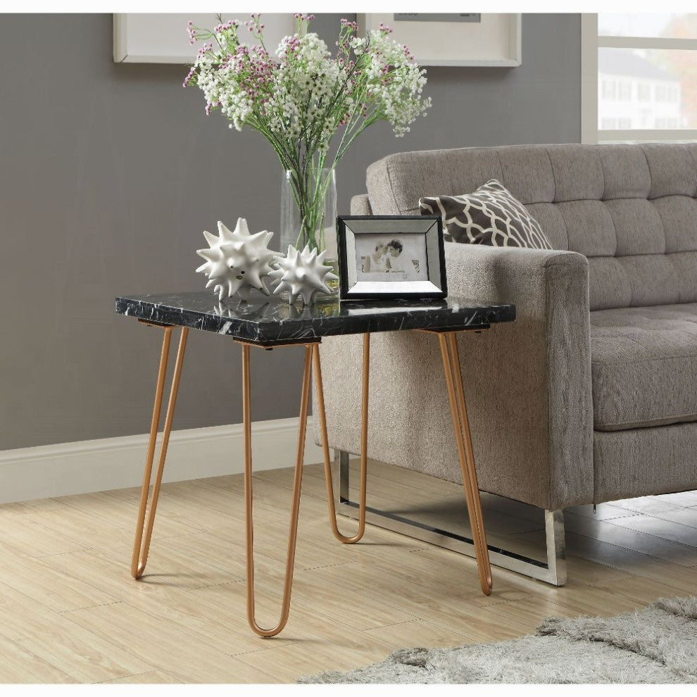 ACME Telestis End Table, Black Marble and Gold