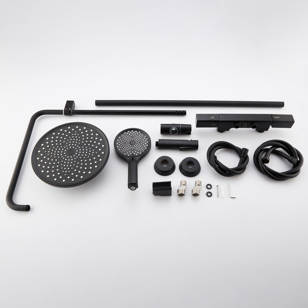 Wall Mounted Multi-Function Rain Shower System with Rough-in Valve, Matte Black