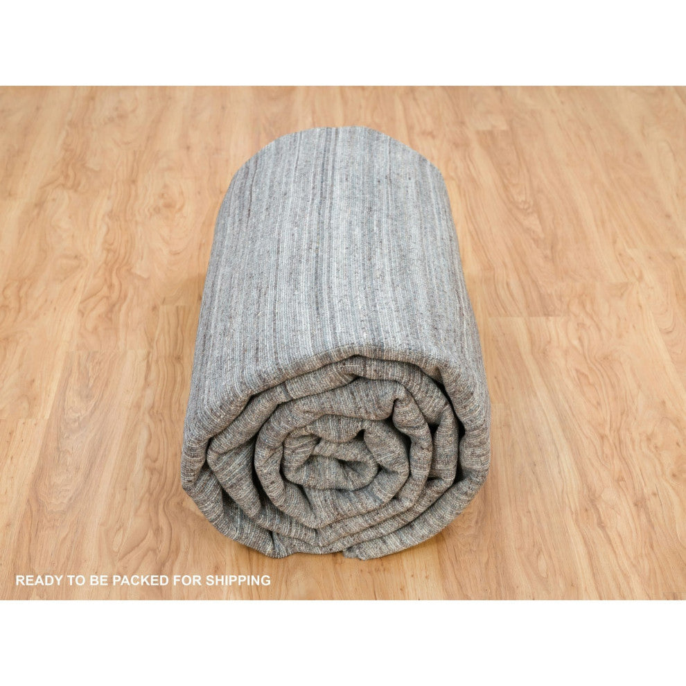 Arsenic Gray Modern Striae Design Wool Hand Loomed Oversized Rug, 12'x14'11"