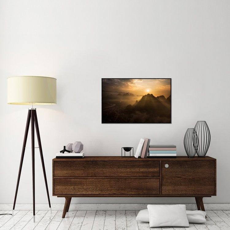 "Misty Sunrise" Framed Canvas Giclee by Nadav Jonas, 37x24"